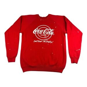 Vintage 80s Coca Cola Sweatshirt Adult XL Red Crewneck USA Distressed Paint
